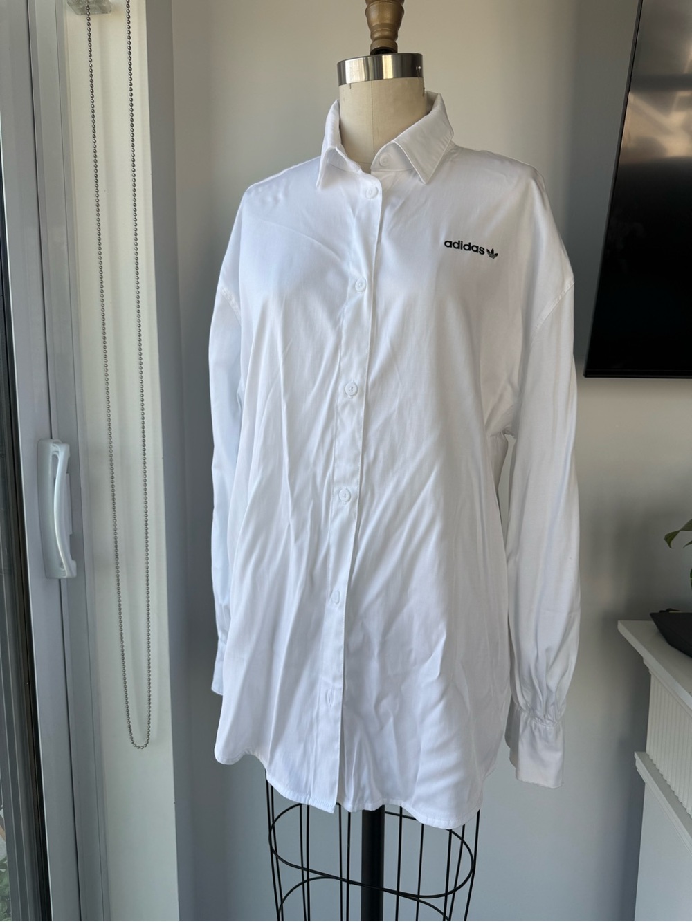 adidas White Long-Sleeve Casual Button-Down Shirt
